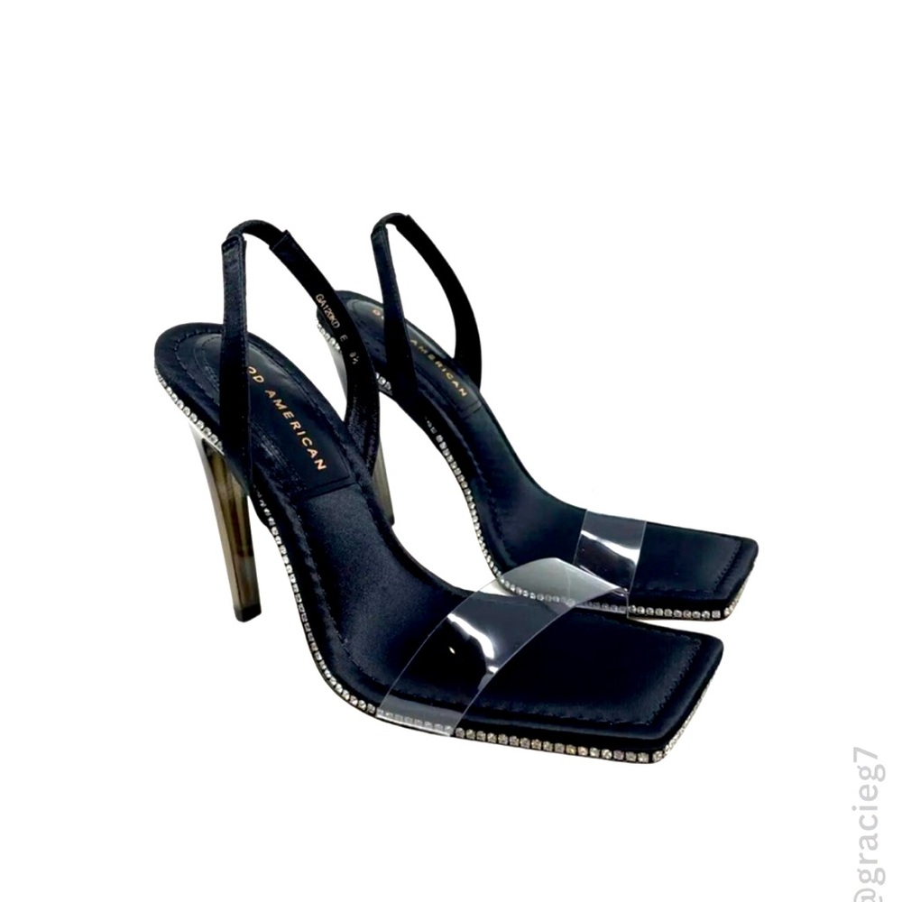 Good American - NWBox, stunning, black heels, rhinestone size 8